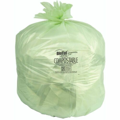 BioTuf Compostable Can Liners - 33 gal Capacity - 39" Length x 33" Width x 0.90 mil (23 Micron) Thickness - High Density - Green - Bioplast, High-density Polyethylene (HDPE) - Can Liner, Food Waste, Garbage - 200 / Box