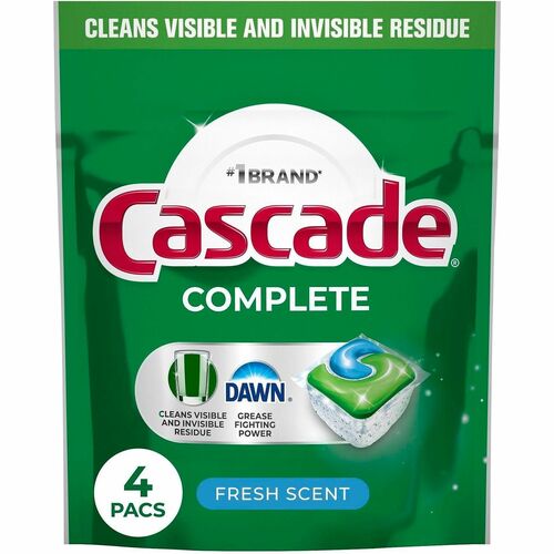 Cascade Professional Complete ActionPacs - Fresh Scent - For Dishwasher - Powder - Fresh Scent - Recommended For: Residue Remover, Grease Remover, Food Remover, Grime Remover, Baked-on Food Remover, Spot Remover - Phosphate-free - Green - 30 / Carton