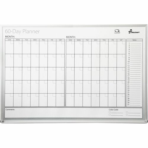 SKILCRAFT Alum. Frm Dry-erase 60-day Planner Board - Undated - 60 Day - Wall Mount - Mylar, Aluminum, Hardboard - 24" Width - Dry Erase Surface, Erasable, Laminated, Accessory Tray, Unruled Daily Block, Unruled, Hanger - 1 Each