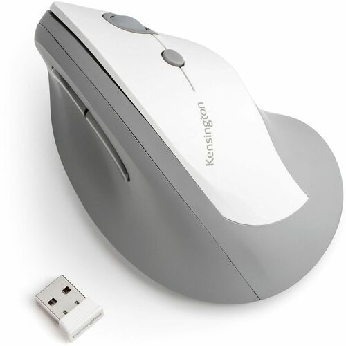 Kensington Pro Fit Ergo Vertical Mouse - Wireless - 65.62 ft - Radio Frequency - 2.40 GHz - Gray - 1600 dpi - Scroll Wheel - Right-handed - 1 x AA Battery Supported - 1 Each