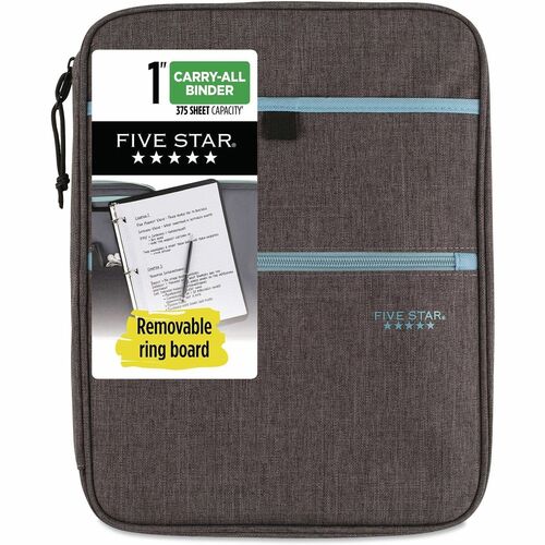Five Star Carry-All Zipper Binder - 1" Binder Capacity - Letter - 8 1/2" x 11" Sheet Size - 375 Sheet Capacity - 3 Ring(s) - Pocket(s): Internal, External - Polyester - Assorted - Hook, Water Resistant, Retractable Filing Hooks, Durable, Tab Divider, Remo