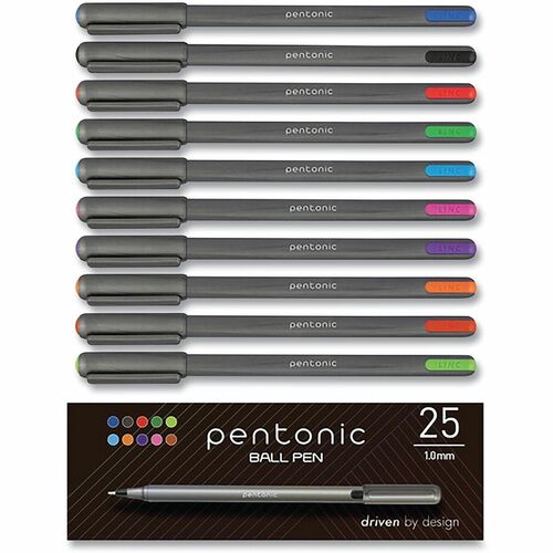 Pentonic Ballpoint Pen Set - Assorted Ink - Charcoal Gray Barrel - Nickel Silver Tip - Writing, Journaling - 48 / Pack
