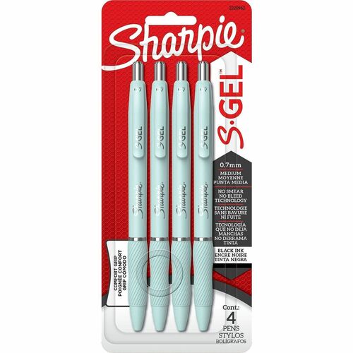 Sharpie S-Gel, Fashion Barrel, Medium Point (0.7mm) - 0.7 mm Medium, Bold Pen Point - Retractable - Black Ink - Gel-based - Ocean Fog Plastic Barrel - Writing, Home, School, Office - 4 / Pack