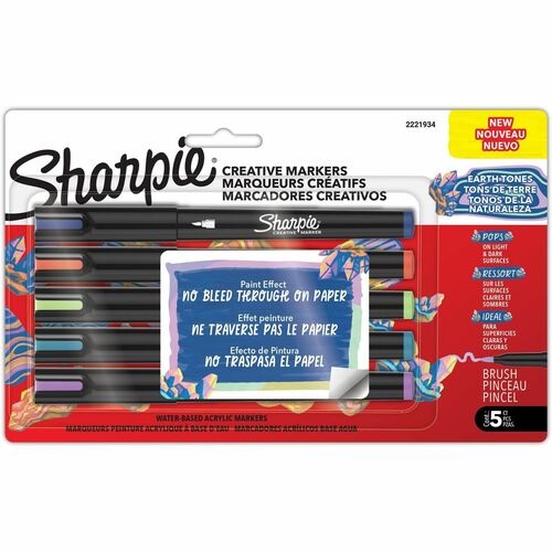 Sharpie Creative Markers - Earth Tone Ink - Water Based, Acrylic Based - Multipurpose - 5 / Pack