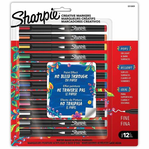 Sharpie Creative Markers - Fine Marker Point - Water Based, Acrylic Based - Multipurpose - 12 / Pack