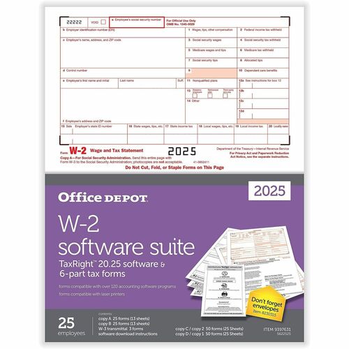 Office Depot Tax Form - 6 Part - Letter - 8.50" x 11" Sheet Size - 25 Each