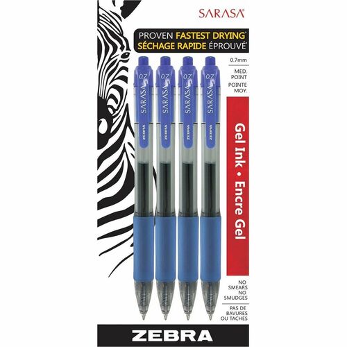 Zebra SARASA dry X20 Retractable Gel Pen - Retractable - Blue Ink - Gel-based - Plastic Barrel - 4 / Pack