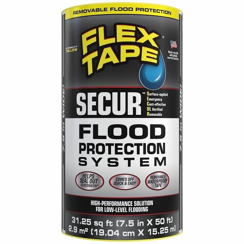 FLEX SEAL SECUR Low-Level Flood Protection Tape - 16.67 yd Length x 7.50" Width - Yellow - Water Proof - For Nonporous Surface, Smooth Surface - 1 Carton