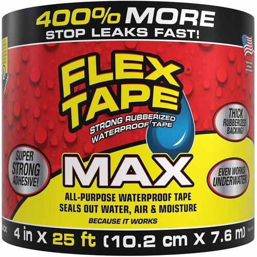 FLEX SEAL Flex Tape - 25 ft Length x 4" Width - Black - Polymer - Water Resistant, Moisture Resistant, UV Resistant, Temperature Resistant, Weather Resistant, Water Proof, Tear Resistant, Abrasion Resistant - For Multipurpose, Multi Surface - 1 Carton