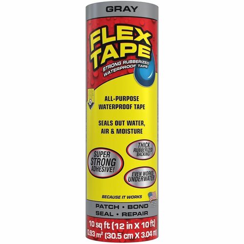 FLEX SEAL Flex Tape - 10 ft Length x 12" Width - Gray - Water Proof, UV Resistant, Temperature Resistant, Weather Resistant, Moisture Resistant, Water Resistant - For Multi Surface, Multipurpose - 1 Carton