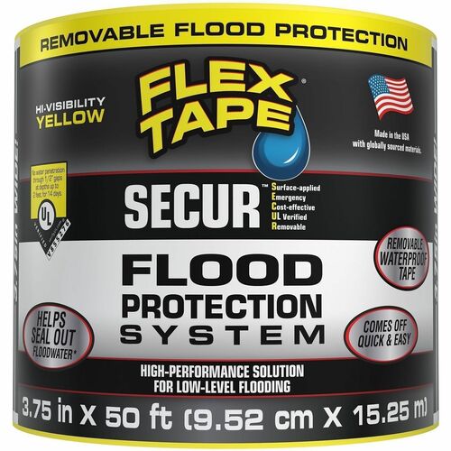 FLEX SEAL SECUR Low-Level Flood Protection Tape - 16.67 yd Length x 3.75" Width - Yellow - Water Proof - For Nonporous Surface, Smooth Surface - 1 Carton