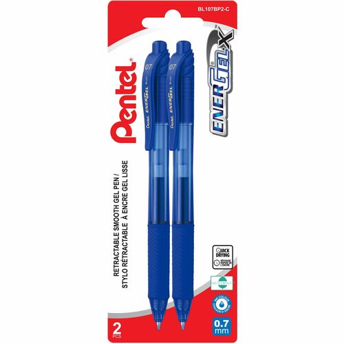 Pentel EnerGel X Retractable Liquid Gel Rollerball Pen, 0.7mm Medium Point, Blue Ink, 2 Pack - Retractable Liquid Gel Rollerball Pen, Everyday Writing, Office Supplies, School Supplies