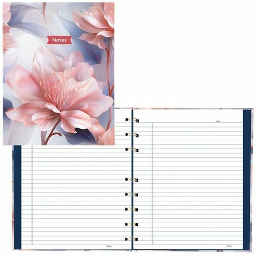 Blueline Pink Ribbon/NotePro Fashion Notebook, Pink Spring - 150 Pages - Twin Wirebound - Ruled Margin - White Paper - Gold Binding - Smooth, Hard Cover, Sturdy, Date Mark, Page Marker, Self-adhesive Tab, Index Sheet, Storage Pocket, Acid-free Paper, Refi