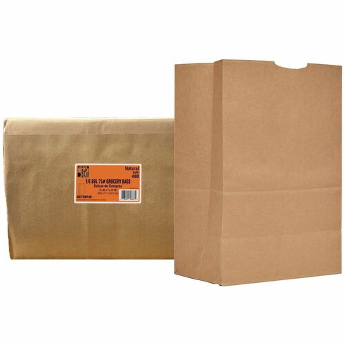 AJM Kraft Grocery Sacks - 6.72 gal Capacity - Natural Kraft - Paper - Foodservice, Grocery, Supplies - 400 / Carton