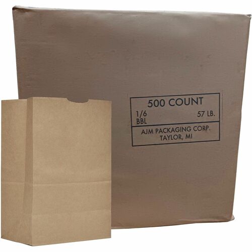 AJM Kraft Grocery Sacks - 6.72 gal Capacity - Kraft - Paper - Foodservice, Grocery, Supplies - 500 / Carton