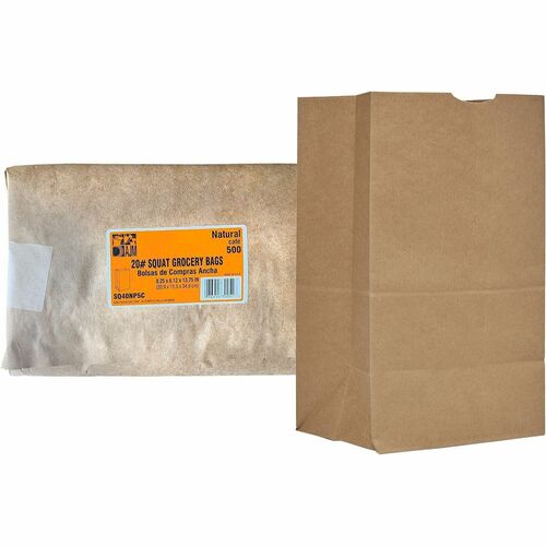 AJM Paper Grocery Bags - Natural Kraft - Paper - Grocery, Supplies - Recycled - 500 / Carton