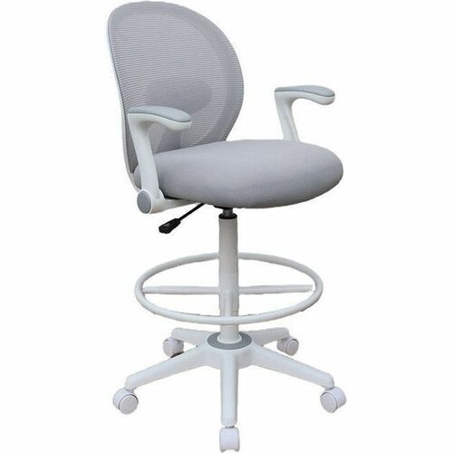 Boss Mesh Flip-Arm Stool - Gray Seat Color - Foam, Fabric Seat Material - Gray Back Color - Mesh Back Material - White Frame Color - 5-star Base - Gray - Mesh, Fabric - Armrest - 1 Each