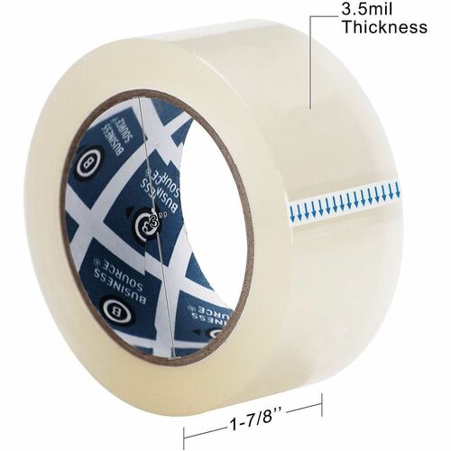 Business Source Heavy-duty Packaging Tape - 164 yd Length x 1.87" Width x 3.5 mil Thickness - 3" Core - Clear - Poly - Split Resistant, Abrasion Resistant, Moisture Resistant, Dirt Resistant, Dust Resistant - For Packaging, Sealing, Box - 6 / Pack