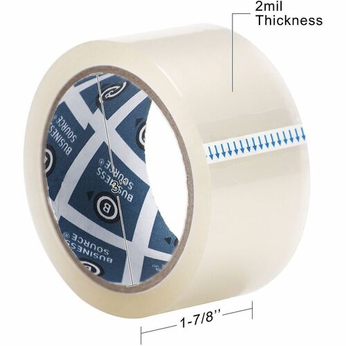 Business Source 3" Core Sealing Tape - 164 yd Length x 1.87" Width x 1.6 mil Thickness - 3" Core - Clear - Split Resistant, Moisture Resistant, Abrasion Resistant - For Sealing, General Purpose - 6 / Pack
