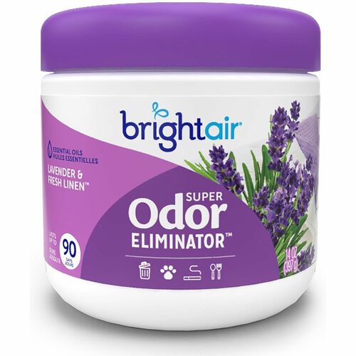 Bright Air Super Odor Eliminator Air Freshener - Gel - 14 fl oz (0.4 quart) - Lavender, Fresh Linen - 90 Day - Odor Neutralizer, Phthalate-free, Triclosan-free, BHT Free, Cruelty-free - 1 Each