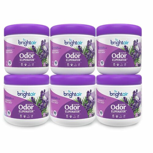 Bright Air Super Odor Eliminator Air Freshener - Gel - 14 fl oz (0.4 quart) - Lavender, Fresh Linen - 90 Day - Odor Neutralizer, Phthalate-free, Triclosan-free, BHT Free, Cruelty-free - 6 / Carton