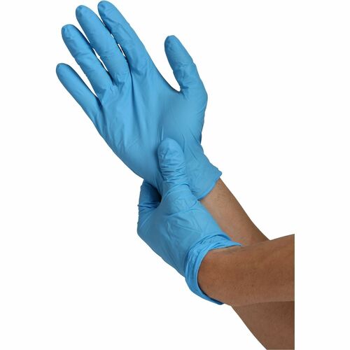 Genuine Joe Work Gloves - 3 mil Thickness - Large Size - Nitrile - Blue - 100 / Box