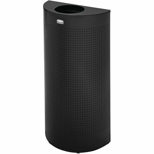 Rubbermaid Commercial Half Round Metallic Waste Receptacle - Open Top - 12 gal Capacity - Half-round - For Indoor, Commercial - Fire Resistant - Perforated, Fire-Safe - 32" Height x 18" Width x 9" Depth - Steel - Textured Black - 1 Each