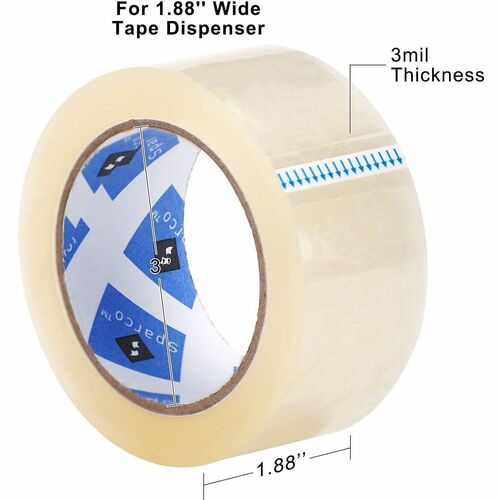 Sparco Heavy-duty Packaging Tape w/Dispenser - 3 mil Thickness - 3" Core - Clear - Acrylic Adhesive - Dispenser Included - Temperature Resistant, UV Resistant, Tear Resistant, Split Resistant, Break Resistant - For Packaging, Metal, Glass, Polycarbonate -