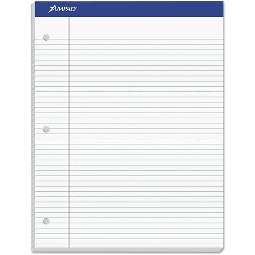 TOPS Narrow Ruled Double Sheet Writing Pads - 100 Sheets - 0.25" Ruled - Narrow Ruled Margin - 3 Hole(s) - 15 lb Basis Weight - Letter - 8 1/2" x 11" Sheet Size - White Paper - Perforated, Easy Tear, Stiff, Double Sided Sheet - 1 Each