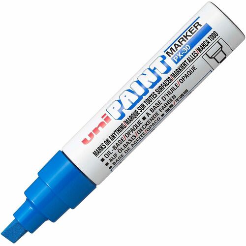uni® PX-30 uni-Paint Broad-Line Markers - Blue Ink - Oil Based - White Metal, Aluminum Barrel - Acrylic Tip - Multipurpose - 1 Each