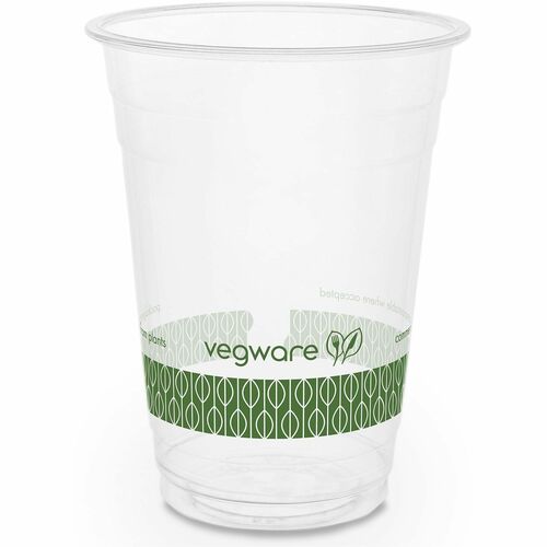 Vegware Cold Cups - 16 fl oz - Clear, Green - Polylactic Acid (PLA) - Cold Drink, Cold, Dessert, Salad - 1000 / Carton