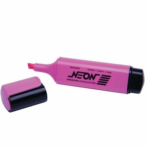 SKILCRAFT® Fluorescent Pink Highlighters - Chisel Marker Point - Pink Ink - Flat Barrel - Multipurpose - 1 Dozen