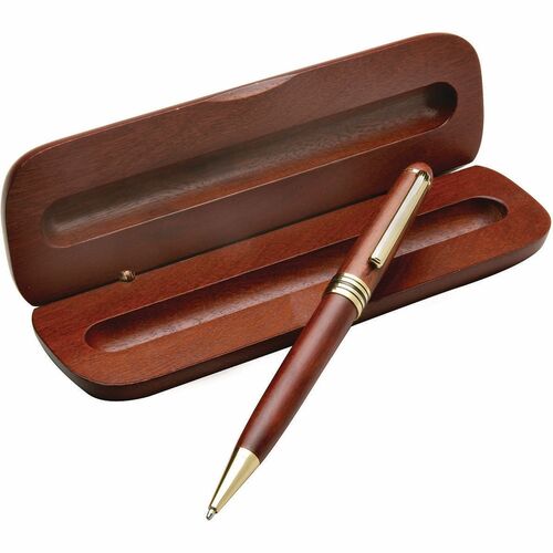 SKILCRAFT® Illusion Wooden Pen - Medium Pen Point - Refillable - Retractable - Black Ink - Brown Wood Barrel - 1 Each