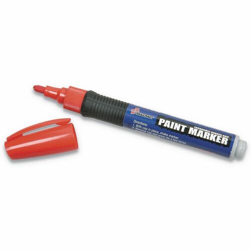 SKILCRAFT® Paint Markers - Medium Bullet Marker Point - Red Ink - Oil Based - Fiber Tip - Multipurpose - 6 / Pack