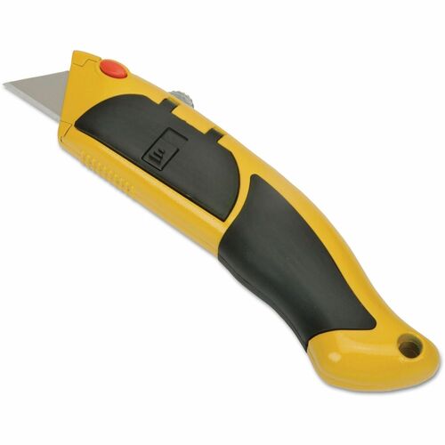 SKILCRAFT® Heavy-Duty 2-Point Utility Knife - Handle, Heavy Duty, Retractable Blade, Lockable, Comfortable Grip, Cushioned Grip - Die-cast Metal, Rubber - Yellow, Black - 1 Each