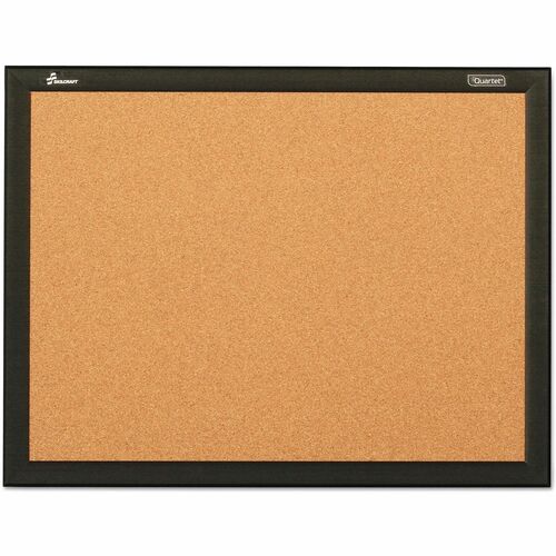 SKILCRAFT® Quartet Cork Bulletin Board - 24" Board Height x 36" Board Width - Tan Cork Surface - Self-healing - Black Aluminum Frame - 1 Each