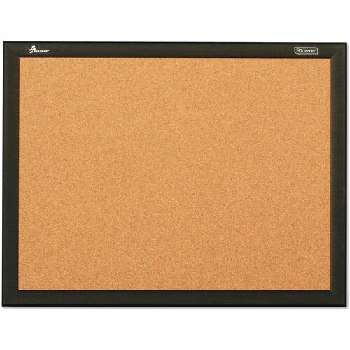 SKILCRAFT® Quartet Cork Bulletin Board - 18" Board Height x 24" Board Width - Tan Cork Surface - Self-healing - Black Aluminum Frame - 1 Each