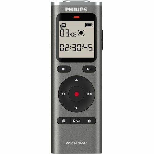 Philips VoiceTracer DVT1170 Digital Voice Recorder - [Built-in] Microphone, Speaker - 128 GB Flash Memory - microSD Supported - WAV, PCM - High Quality - 11 Hour Recording - USB - Headphone - Microphone