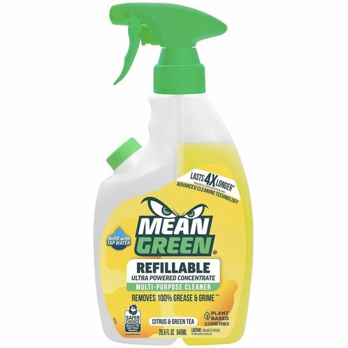 Mean Green Refillable Bathroom Cleaner - For Multi Surface, Multipurpose - Concentrate - Spray, Liquid - 28.6 fl oz (0.9 quart) - 10.2 to 11.1 pH - Citrus & Green Tea Scent - Recommended For: Grease Remover, Grime Remover - Bleach-free, Refillable, Residu