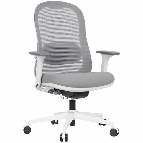 WorkPro Uomo Ergonomic Mesh/Fabric Mid-Back Office Chair, White/Gray, BIFMA Compliant - Gray, White Seat Color - Fabric Seat Material - Mesh Back Material - Aluminum, Nylon Frame Material - Mid Back - 5-star Base - White, Gray - Mesh, Fabric - Armrest - 1