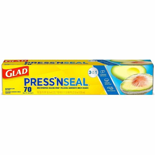 Glad Press'N Seal Multipurpose Wrap - 11.80" Width x 71.10 ft Length - Leak Proof, BPA Free, Microwave Safe, Airtight - Plastic - Frosted Clear - 12 / Carton