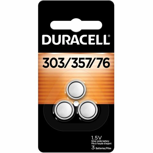 Duracell 303/357 Silver Oxide Button Batteries - For Watch, Calculator, Medical Equipment, Portable Electronics - 357/303, Button Cell - 1.5 V - 3 / Pack