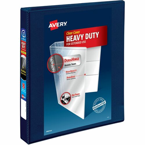 Avery® One Touch Heavy-Duty View Binder - 1" Binder Capacity - Letter - 275 Sheet Capacity - 1 2/5" Spine Width - 1" Ring(s) - Fastener(s): D-Ring - Pocket(s): 4, Internal - Linen pattern - Navy Blue - Recycled - One Touch Ring, Heavy Duty, Long Lasti