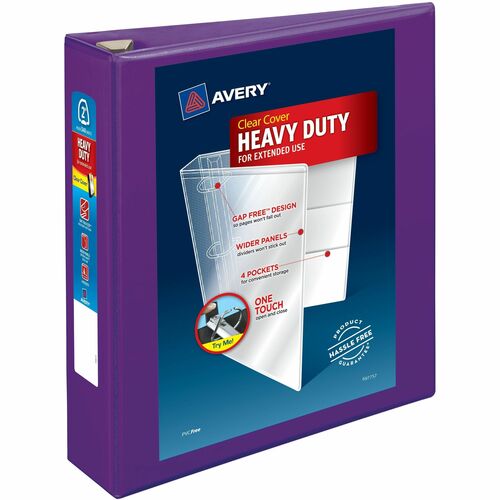 Avery® One Touch Heavy-Duty View Binder - 2" Binder Capacity - Letter - 540 Sheet Capacity - 2 4/5" Spine Width - 2" Ring(s) - Fastener(s): D-Ring - Pocket(s): 4, Internal - Linen pattern - Purple - Recycled - Heavy Duty, One Touch Ring, Long Lasting,
