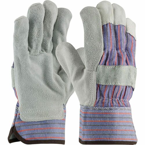 PIP Leather Palm Work Gloves - Large Size - Leather - White - Water Resistant, Wing Thumb, Breathable, Flexible, Knuckle Strap, Elastic Closure - For Material Handling, Maintenance, Construction - 12 / Pack