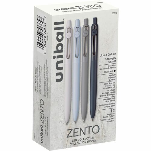 uniball™ Zento Gel Pen - Retractable - Black Ink - Liquid Gel Ink - Multipurpose - 12 / Pack