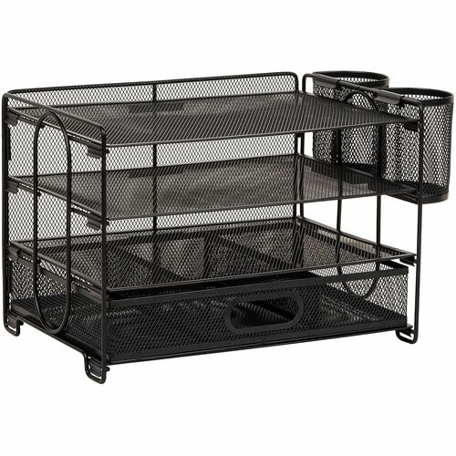 Mind Reader Desktop Organizer - 8 Compartment(s) - 1 Drawer(s) - 9" Height x 9.25" Width x 12.75" Depth - Desk, Desktop - Pull-out Drawer, Pen Holder, Storage Space, Durable, Adjustable Compartment - Black - Metal Mesh - 1