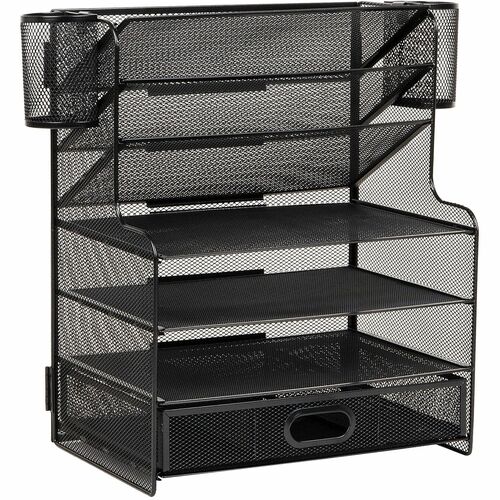 Mind Reader Desktop Organizer - 6 Compartment(s) - 1 Drawer(s) - 16" Height x 9" Width x 17.25" Depth - Desk, Desktop - Pen Holder, Storage Space, Durable, Storage Drawer - Black - Metal Mesh - 1