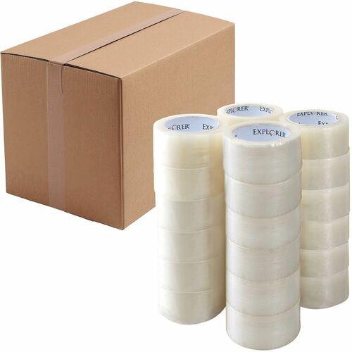 Lindenmeyr Explorer Hot Melt Carton Sealing Hand Tape - 110 yd Length x 3" Width x 1.6 mil Thickness - Clear - Split Resistant, Tear Resistant - For Sealing, Carton - 24 / Carton