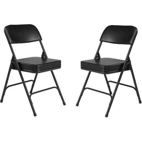 National Public Seating 3200 Series Folding Chairs - Caviar Black Seat Color - Foam, Vinyl Seat Material - Caviar Black Back Color - Foam, Vinyl Back Material - Black Frame Color - Tubular Steel Frame Material - Black - Vinyl, Polypropylene - 2 / Carton
